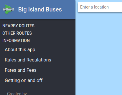 Sidebar menu with no routes displayed