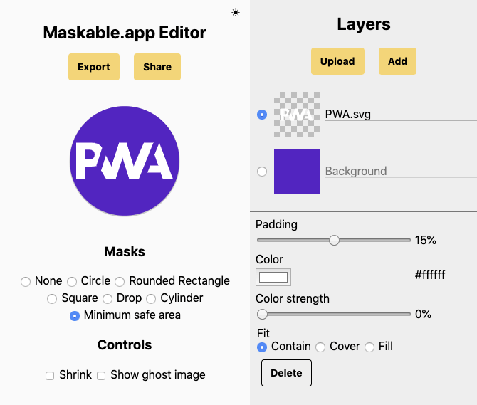 Creating icons in Maskable.app Editor